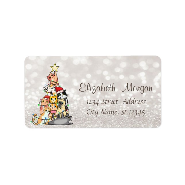Pine Tree Cats Glittery Bokeh  Label (Front)