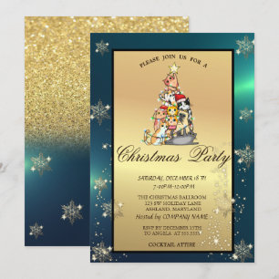 Pine Tree,Cats,Snowflakes Company Party Invitation