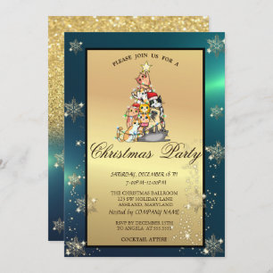 Pine Tree,Cats,Snowflakes Company Party  Invitation
