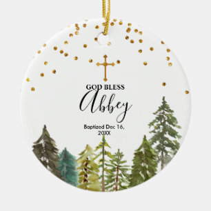 Pine Tree Christmas Baptism God Bless Ornament