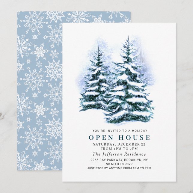 Pine Tree Christmas Holiday Open House Invitation (Front/Back)