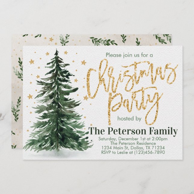 Pine Tree Christmas Holiday Party Invitation (Front/Back)