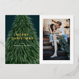 Pine Tree Christmas Holiday Photo  Foil Invitation