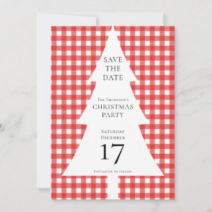 Pine Tree Christmas Red Gingham Save the Date Invitation
