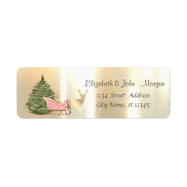 Pine Tree,Christmas Sleigh,Gold Reindeer Holiday (Front)
