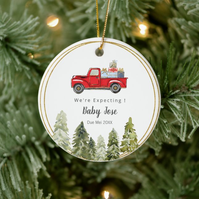 PINE TREE Christmas Truck We're Expecting Parents Ceramic Tree Decoration (Tree)