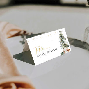 Pine Tree Christmas Wedding Folded Place Card