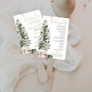 Pine Tree Christmas Wedding Program Hand Fan