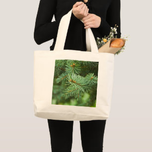Pine tree closeup large tote bag