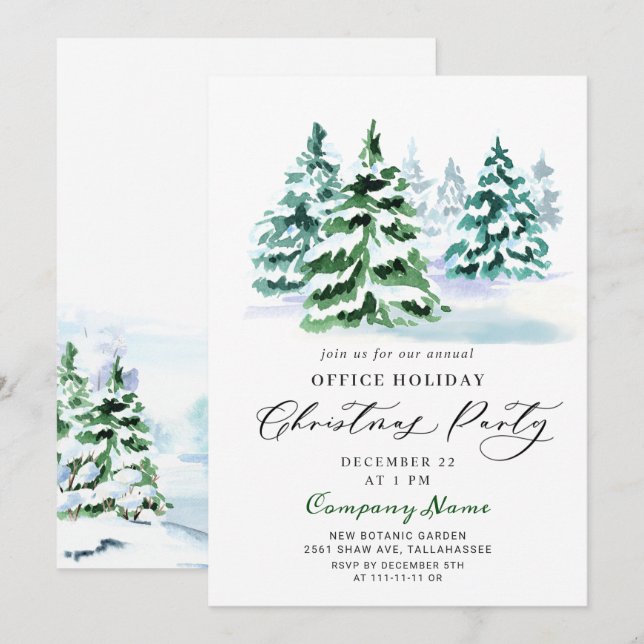 Pine Tree Corporate Christmas Holiday Party Invitation (Front/Back)