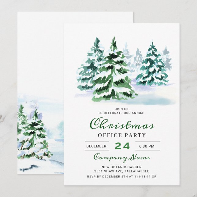 Pine Tree Corporate Christmas Holiday Party Invitation (Front/Back)