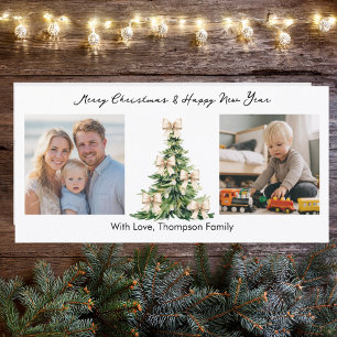 Pine Tree Elegant Bow Photo Elegant Christmas Holiday Card