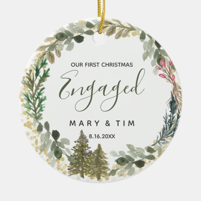 Pine Tree Engaged Christmas Ornament Gift (Front)
