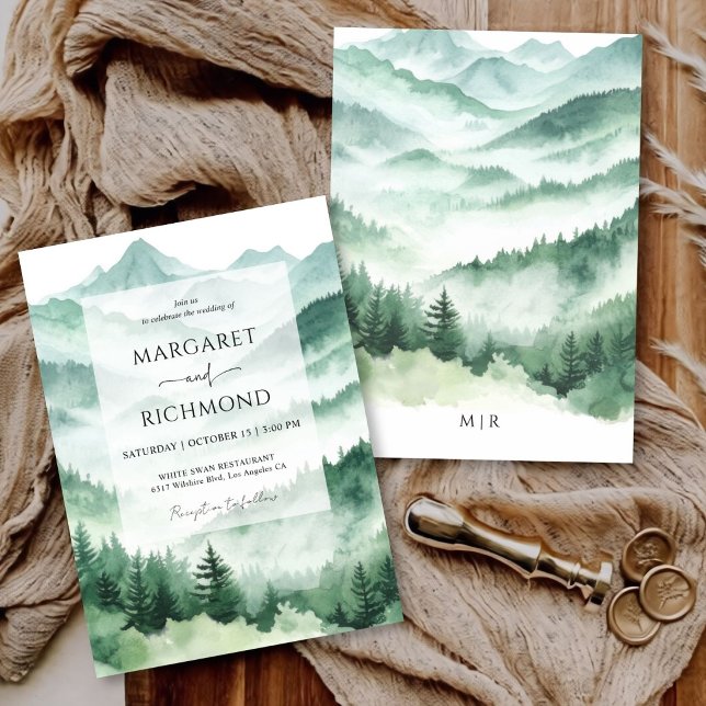 Pine Tree Evergreen Rustic Mountain Wedding Invitation (Creator Uploaded)