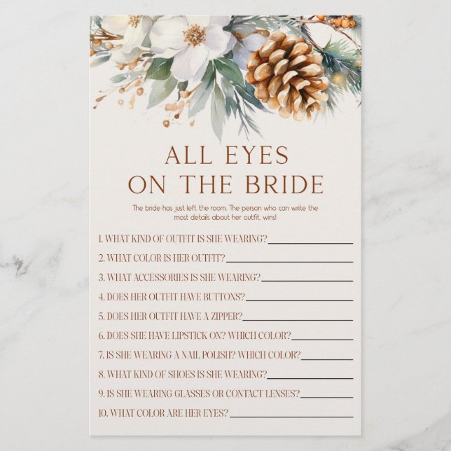 Pine Tree Eyes On The Bride Bridal Shower Game  Stationery (Front)