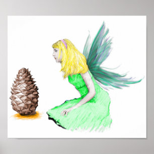 Pine Tree Fairy with pine cone Poster