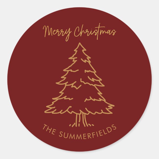 Pine Tree Family Name Christmas Holidays Classic Round Sticker (Front)