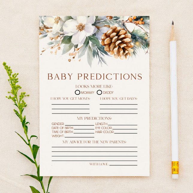 Pine Tree Floral Baby Shower Predictions Game (Creator Uploaded)
