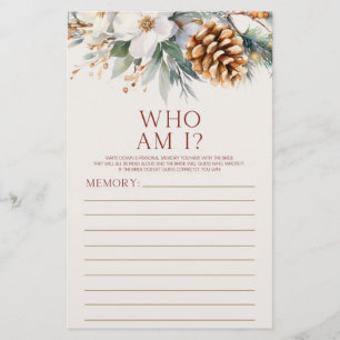 Pine Tree Floral Who Am I Bridal Shower Game Stationery
