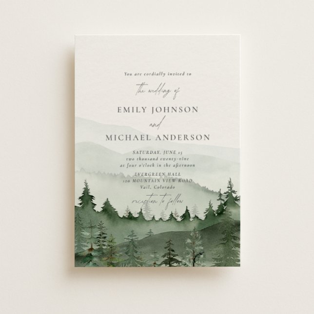 Pine tree, foggy mountais Rustic Wedding  Invitation (Creator Uploaded)