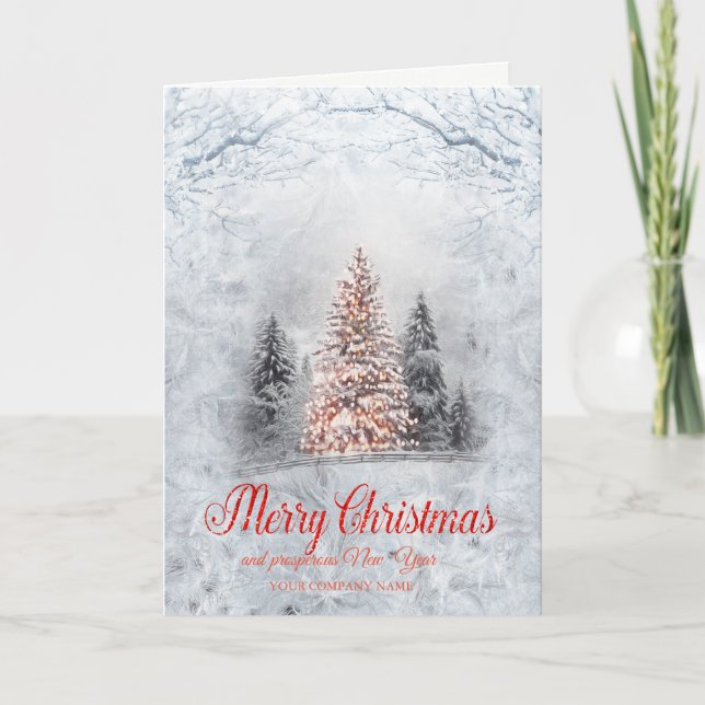 Pine Tree Forest Branches Snow Christmas  Holiday Card (Front)