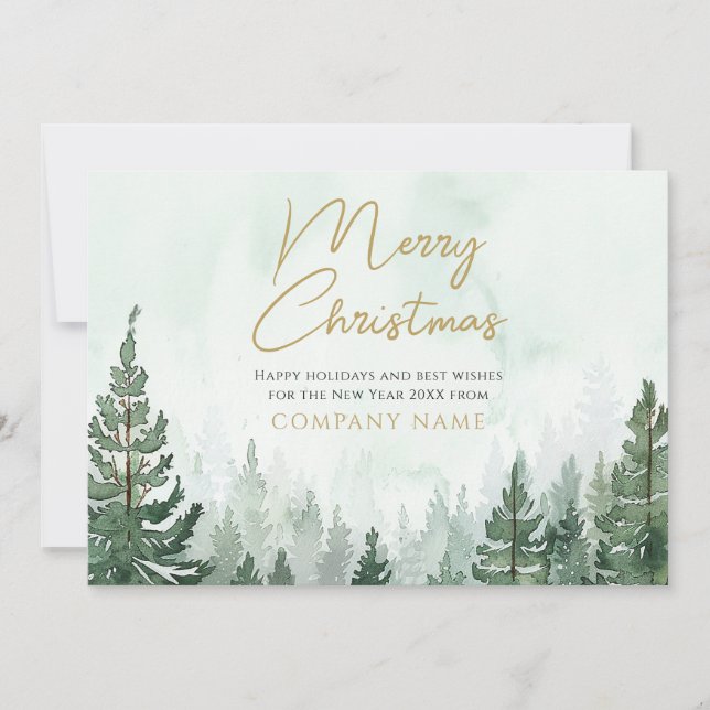 Pine Tree Forest Christmas Corporate Business Logo Holiday Card (Front)