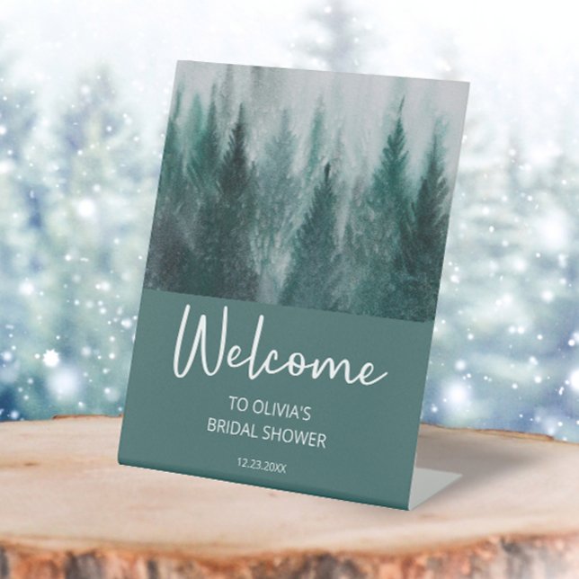 Pine Tree Forest Green Bridal Shower Welcome Pedestal Sign (Creator Uploaded)