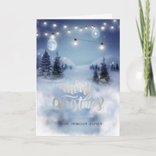 Pine Tree Forest,Landscape,String Lights Holiday Card