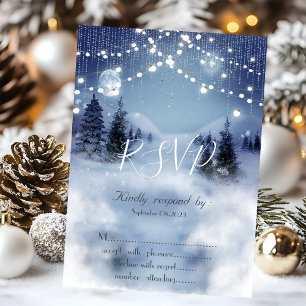 Pine Tree Forest,Landscape,String Lights RSVP Invitation