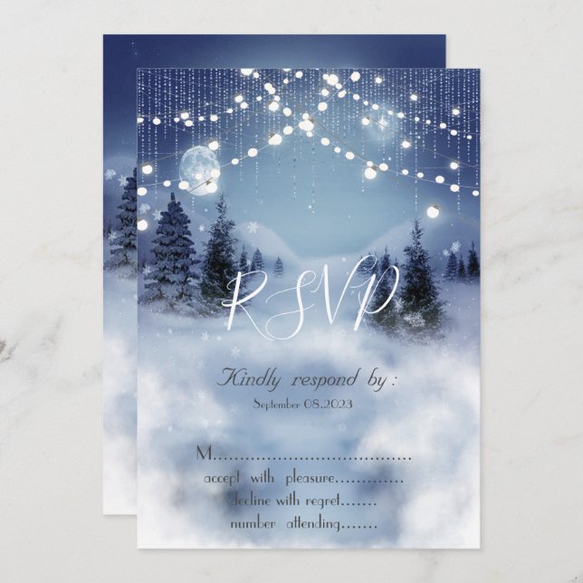 Pine Tree Forest,Landscape,String Lights RSVP Invitation (Front/Back)