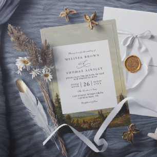 Pine Tree Forest Mountains Rustic QR Code Wedding Invitation