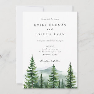 Pine Tree Forest QR Photo Wedding Invitation