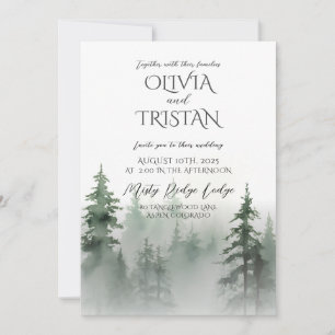 Pine Tree Forest Rustic Watercolor Wedding  Invitation