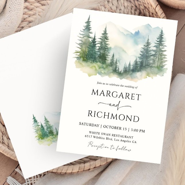 Pine Tree Forest Rustic Watercolor Wedding Invitation (Creator Uploaded)