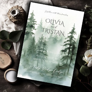 Pine Tree Forest Rustic Watercolor Wedding  Invitation