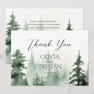 Pine Tree Forest Rustic Watercolor Wedding Thank You Card