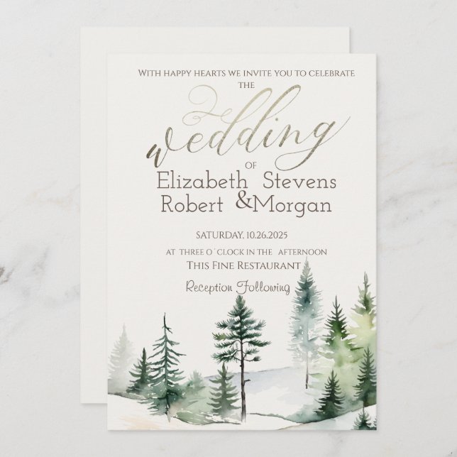Pine Tree Forest,String Lights Wedding   Invitation (Front/Back)