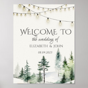 Pine Tree Forest,String Lights Wedding Poster