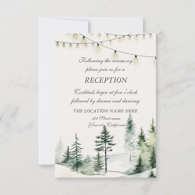 Pine Tree Forest,String Lights Wedding Reception  Invitation (Front)