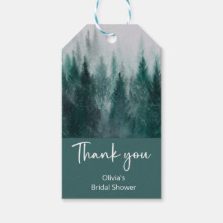 Pine Tree Forest Watercolor Green Bridal Shower Gift Tags