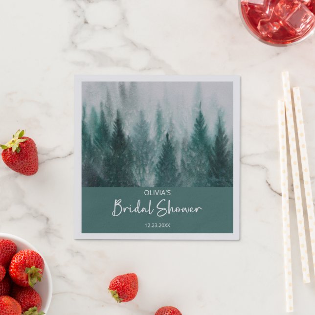 Pine Tree Forest Watercolor Green Bridal Shower  Napkin (Insitu)