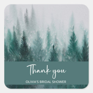 Pine Tree Forest Watercolor Green Bridal Shower  Square Sticker