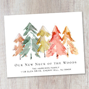 Pine Tree Forest Watercolor Moving Announcement