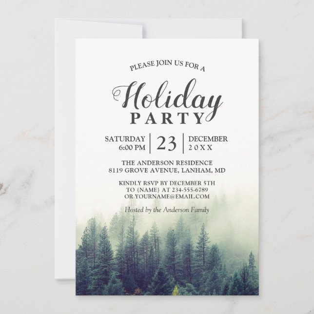 Pine Tree Forest Woodland Holiday Party Invitation (Front)