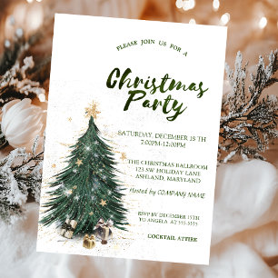  Pine Tree Glitter Stars Christmas Company Party Invitation