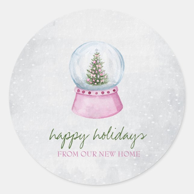 Pine Tree Globe Snow Holiday   Classic Round Sticker (Front)