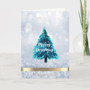 Pine Tree Gold,Glitter Bokeh Christmas Company Holiday Card