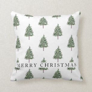 Pine tree Green and white Merry Christmas Cushion