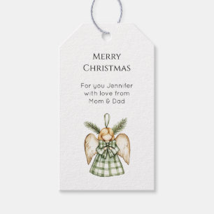 Pine Tree Green Plaid Christmas Angel  Gift Tags