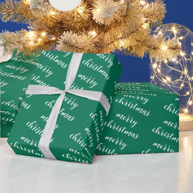 Pine Tree Green Template Merry Christmas Text Gift Wrapping Paper (Holidays)